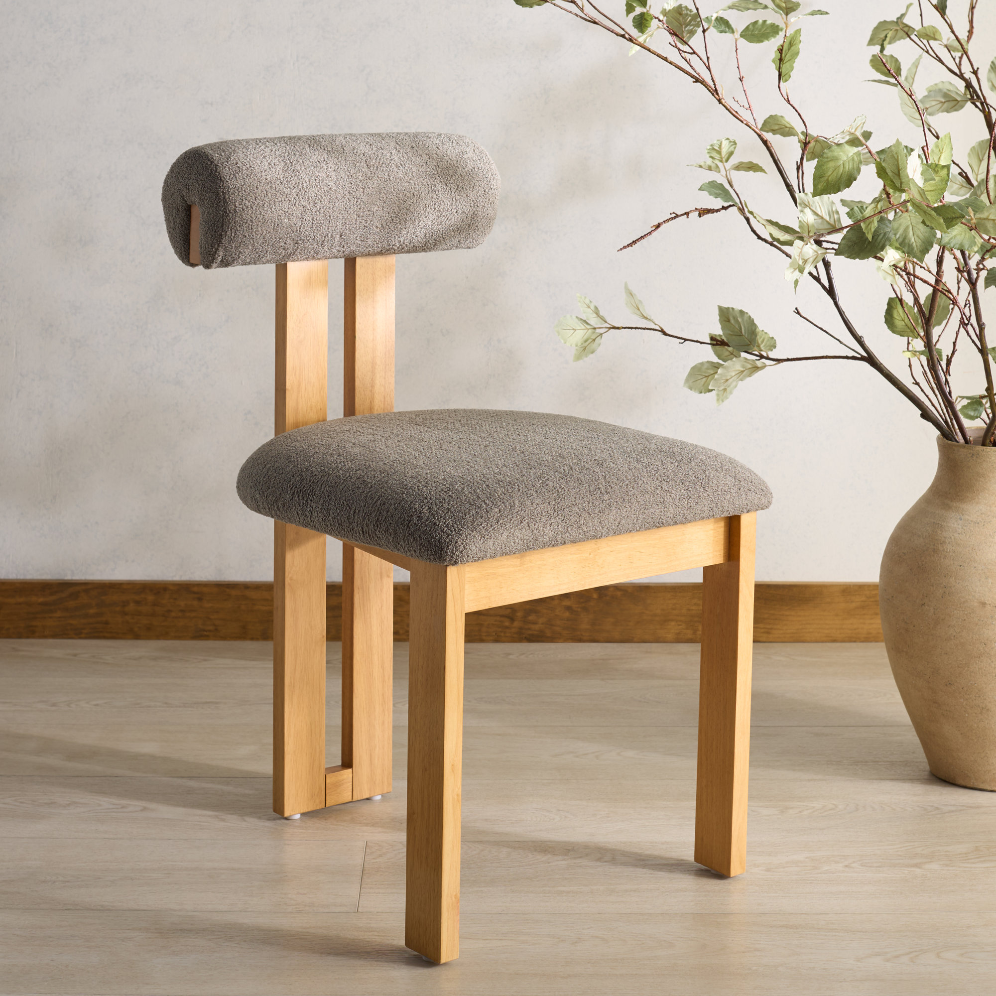 Dellar Boucle Upholstered Back Dining Chair, Dark Brown