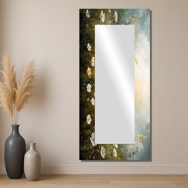 Countryside Roses Flowers Field II - Floral Wall Mirror Art - Printed On Metal, 28" x 60"
