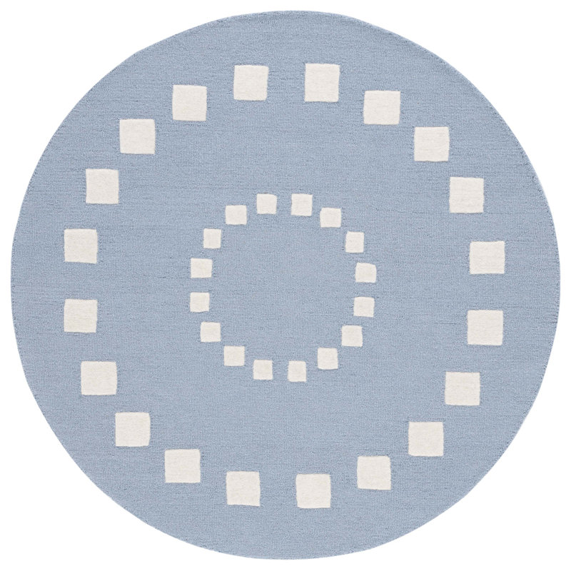 Tapis rond bleu / ivoire en laine / coton touffeté à la main Barbesco, Rond 5 pi