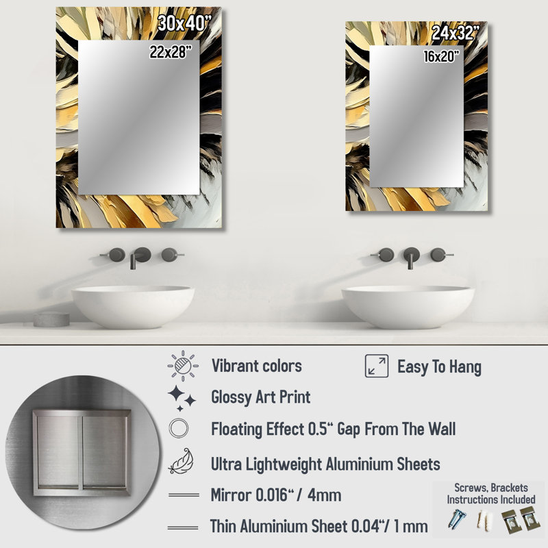 Dreams Of Abundance Black And Gold II - Abstract Painting Mirror, Gold Unique Wall Mirror, Printed Metal Art, 32" x 24"