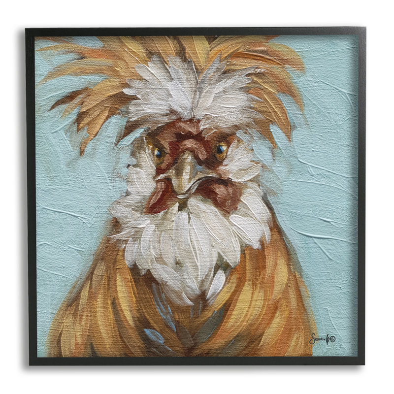 Blue Country Rooster - peinture, Giclée encadrée noir minuit, H 12 po x l 12 po x P 1,5 po