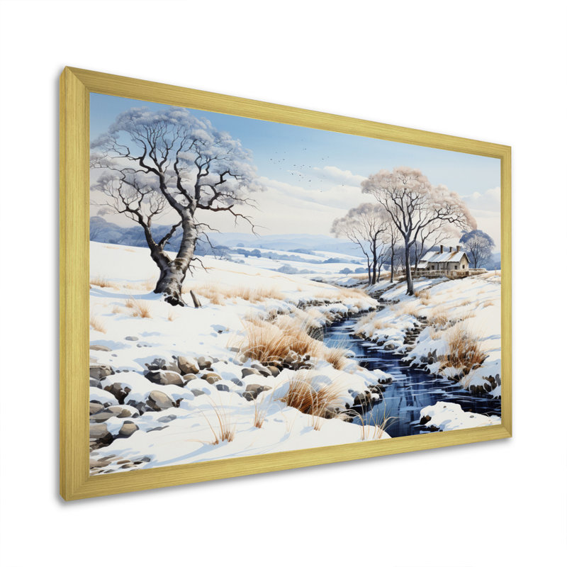 Snow River Winters Solitude sur toile, Cadre doré simple, H 34 po x l 44 po x P 1,5 po