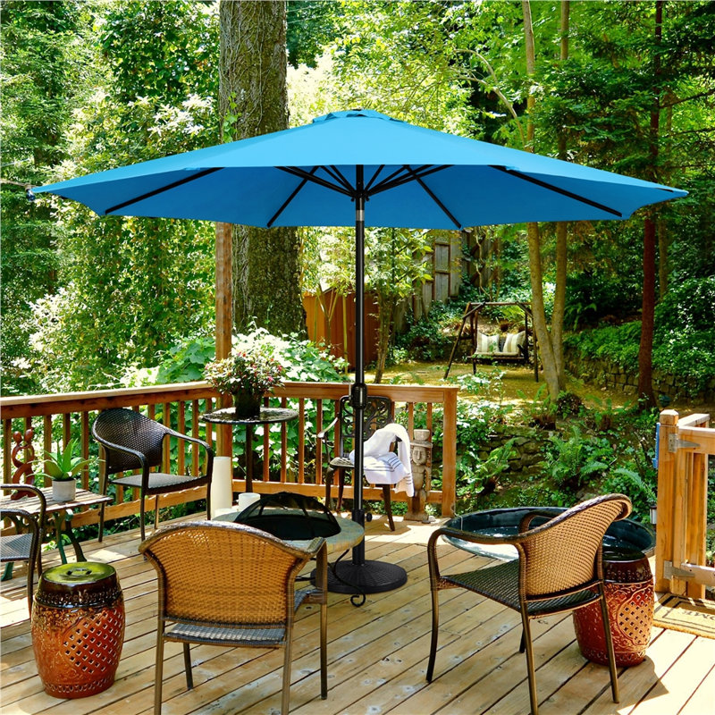 Parasol de patio long avec bouton-poussoir de 132 po Tlit, Bleu ciel