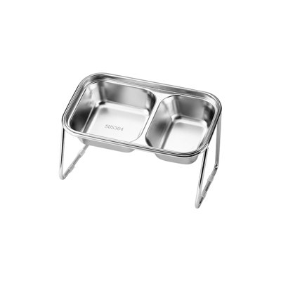 Stainless Steel Kitty Bowl 7.7x4.5x4.4in Tilted Double Bowl Non-Slip Neck Protection, Silver
