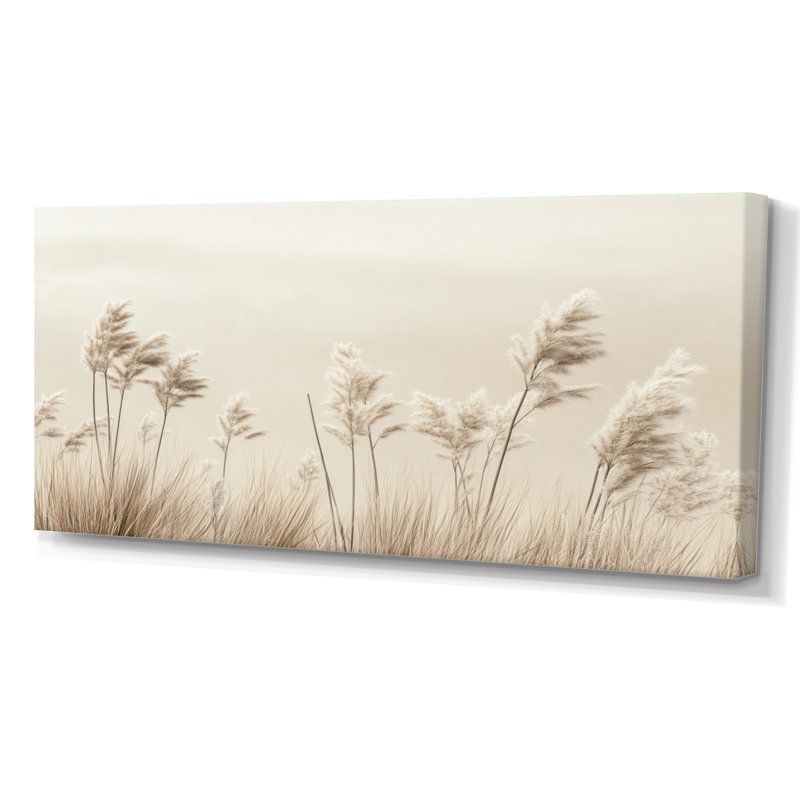 «Minimal Grass Horizon Meadows II», art mural beige, H 28 po x l 60 po, Toile tendue