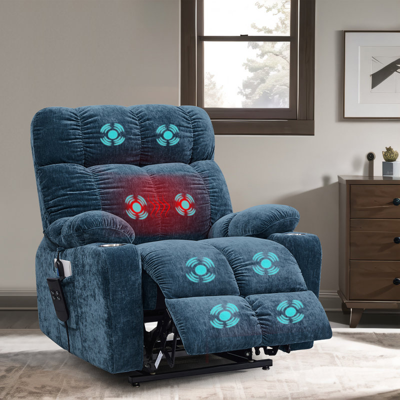 Fauteuil de massage inclinable électrique chauffant, Microfibre / microsuède bleu