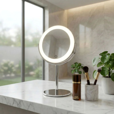 Miroir de maquillage / rasage autoportant à 2 côtés lumineux et rechargeable - grossissement de 7 fois et normal