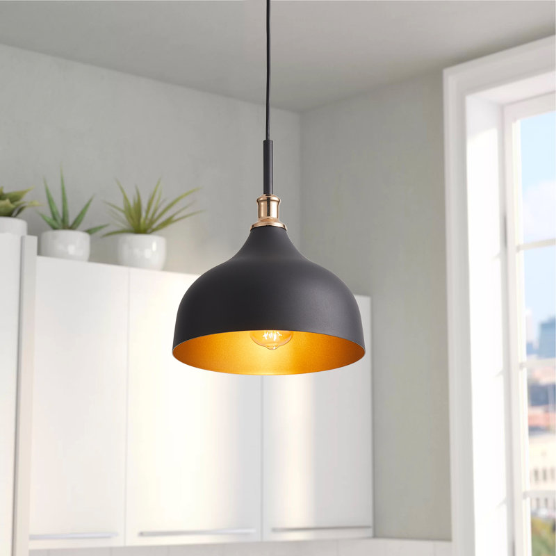 Luminaire suspendu 1 lumière DEL avec détails, Noir mat