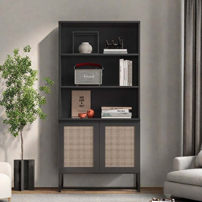 Rattan Cabinet Door Black Bookcase