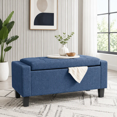 Pouf de rangement rectangulaire en tissu capitonné de 93 cm (36,6 po), banc avec accoudoirs et pieds en bois, peut supporter jusqu'à 240 kg (528 lb)