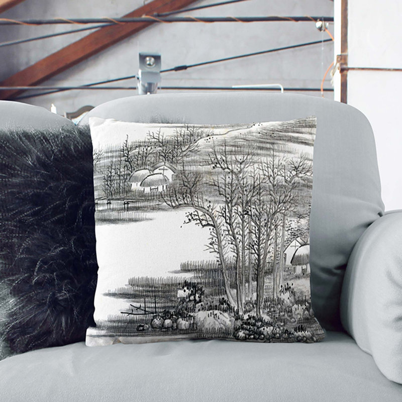 Floral Square Cushion, 55cm H x 55cm W x 20cm D, Black