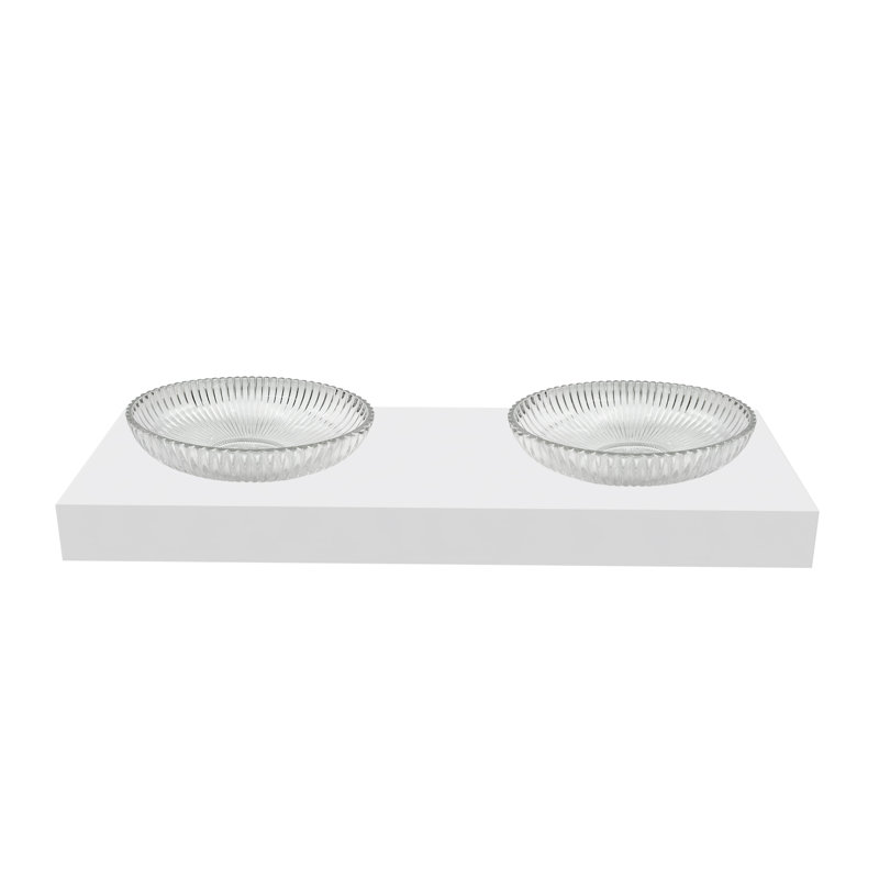 Évier vasque décoratif à rebord ovale 21 po avec base blanche Lucine, Transparent