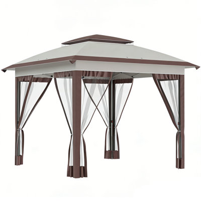 12x12 Pop Up Canopy Tent With Mosquito Netting, Instant Outdoor Gazebo, Height Adjustable Portable Sun Shelter With Wheeled Carry Bag, Heavy Duty Patio Tent For Backyard, Garden, Beach, Party