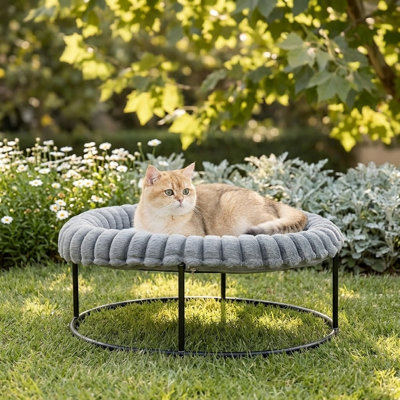 Elevated Cat Bed for Indoor Cats, Raised Kitten Hammock, Large High Puppy Cot, Off-Floor Self-Supporting Small Pet Chair with Metal Frame, Washable Cushion, Easy Assembly, 23x17x8.3in, Grey