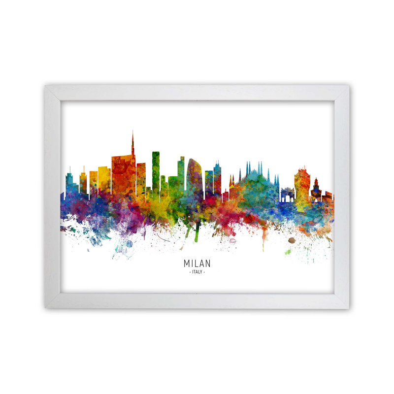Milan Italy Skyline by Michael Tompsett - Print, White Framed, 25cm H x 34cm W x 3cm D
