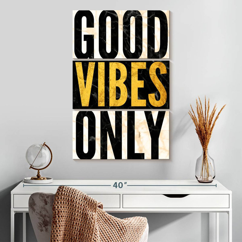 " Good Vibes Only Marble " by HustleBroIllustrations 3 - Pieces, 20" H x 32" W x 1.25" D