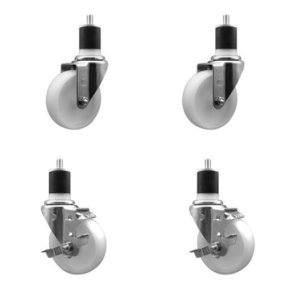 Nylon Wheel Swivel Expanding Stem Caster Set 2 Brakes SCC TLB 4" x 1-7/8"