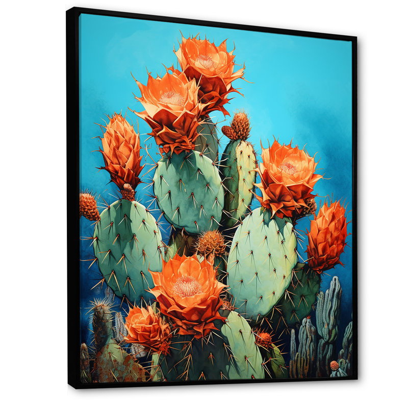 Cactus bleu et bronze II - cactus, H 20 po x l 12 po x P 1 po, Cadre flottant noir
