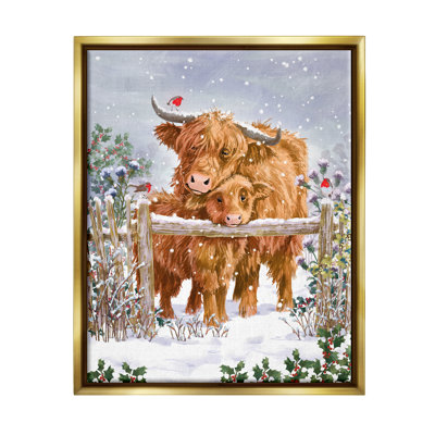 " Winter Cattle Cuddling Snow Scene " by Pip Wilson