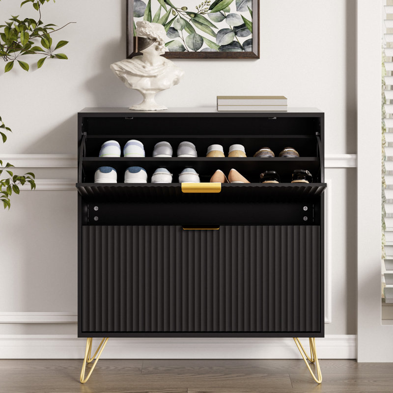 12 Pair Shoe Storage Cabinet, Black