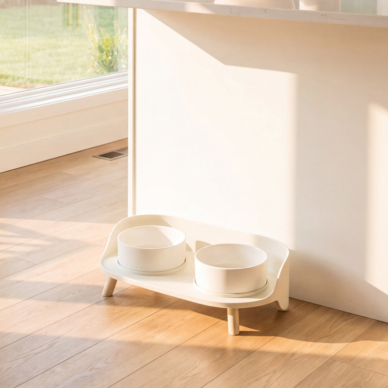 Azion Double Bowl Elevated Feeder, White