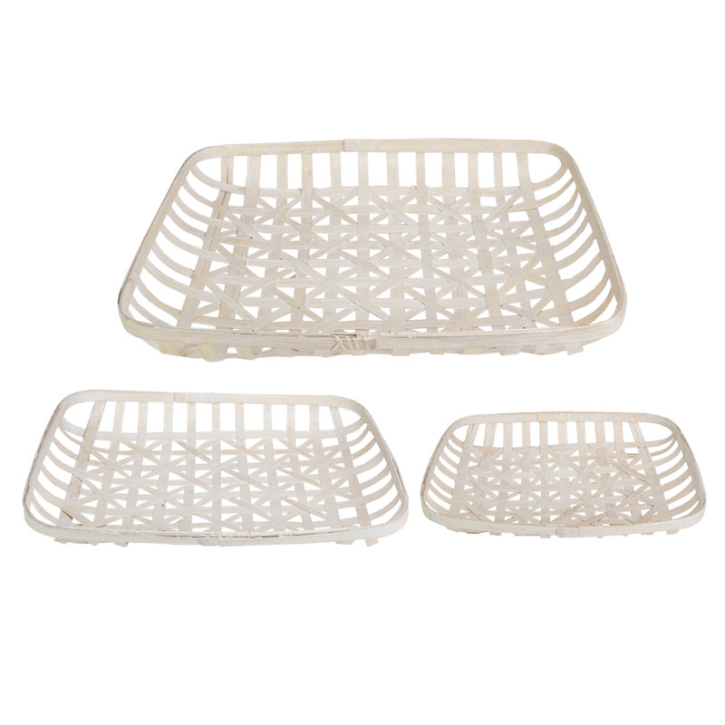 Rectangular Lattice Tobacco Table Top Baskets, White