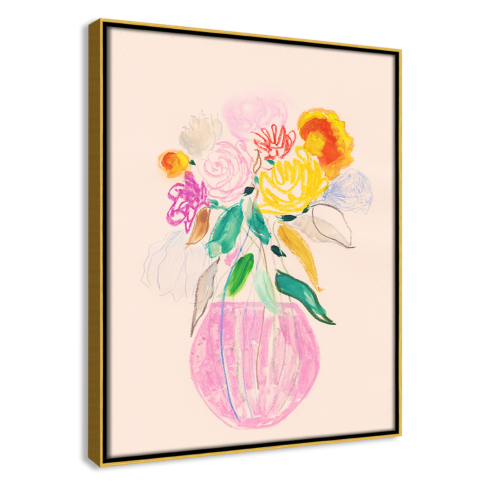 Simple Floral I Print by Bea Dina, Gold Floater Framed Canvas, No Mat, 15.5" H x 12.5" W x 2" D