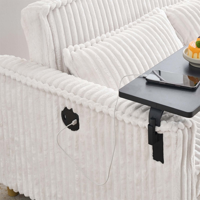 Versatile Transformable Sofa with Movable Tabletop and USB Ports for Relaxation, Beige