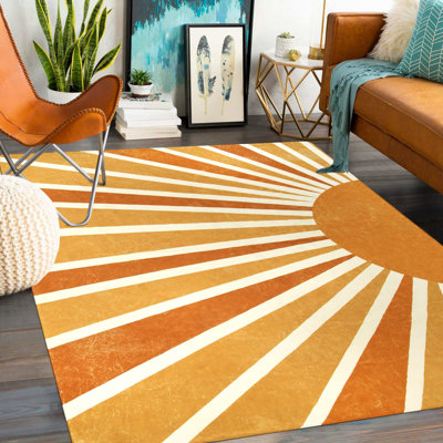 Voda Vibrant Sunflower Print Machine Washable Area Rug with Non-Slip Backing Perfect for Living Room, Dining Room, Bedroom Decor