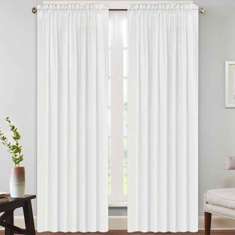 Joe Semi-Sheer Rod Pocket Polyester Curtain Panel Pair, 52" W x 108" L, Off White