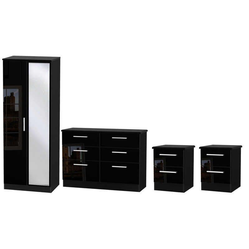 Yvette 4 Piece Bedroom Set, Black / Black