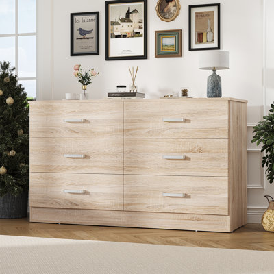 Kanagy 6 Drawer Double Dresser, Wood Storage Cabinet with Easy Pull Out Handles for Living Room,Chest of Drawers for Bedroom