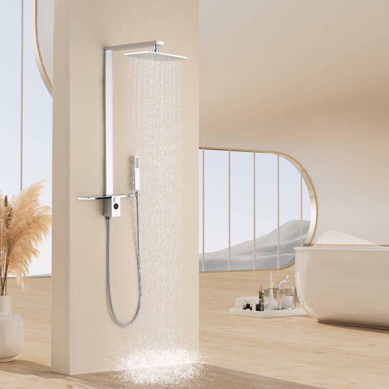 Ensemble de pommeau de douche mural rectangulaire avec douche à main, Polished Chrome