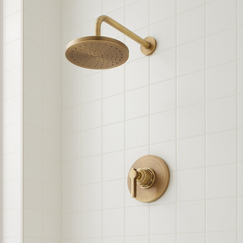 Greyfield Pressure Balanced Shower Only Trim Package with Shower Head - Rough In Included, Aged Brass