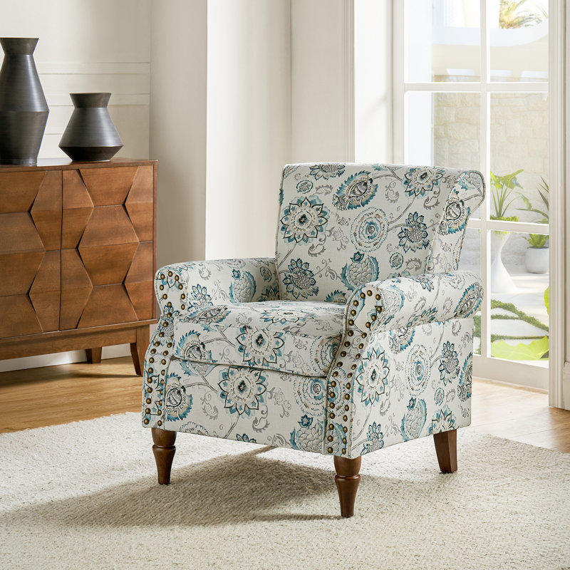 Fauteuil Asul avec garniture cloutée, Mélange de polyester médaillon