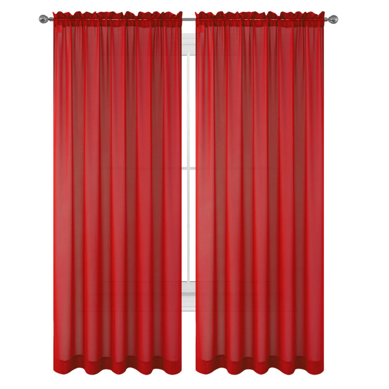 Godbey Sheer Curtain Pair, 57" W x 63" L, Red