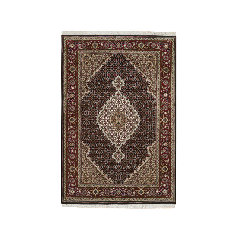 Tapis noir noué à la main de conception unique 4 pi x 6 pi 1 po nouvel âge Verlisa