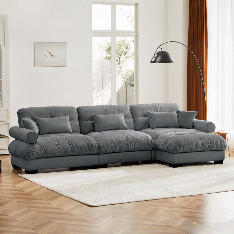 Canapé 93,7 po en velours conforme à la norme CAL117, H 35,03 po x l 93,72 po x P 37,02 po, Crème, crème