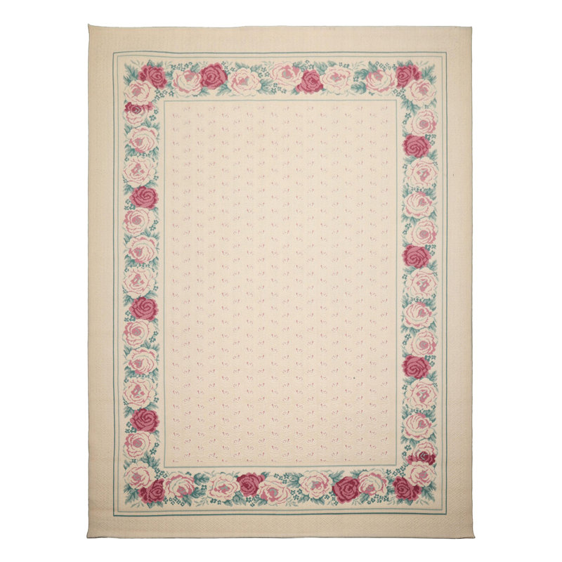 Tapis floral transitionnel en laine ivoire 8x11