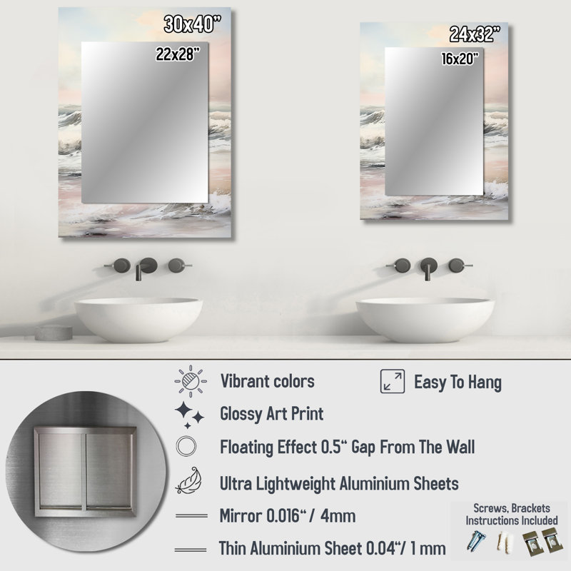 Beige Pink Minimalism Tranquil Whispers I - Minimalism Decorative Mirror, Beige Wall Mirror, Printed Metal Art, 32" x 24"