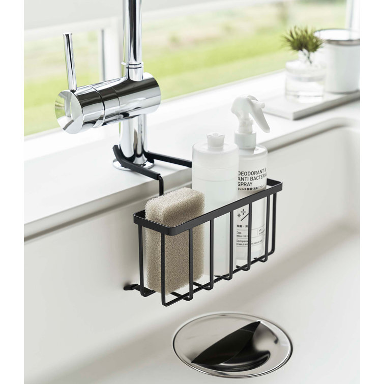 Home Basics Over Sink Shelf, (Chrome) Steel Over The Kitchen Sink Organizer  for Soap, Sponges, Scrubbers, and More | with Cutlery Holder