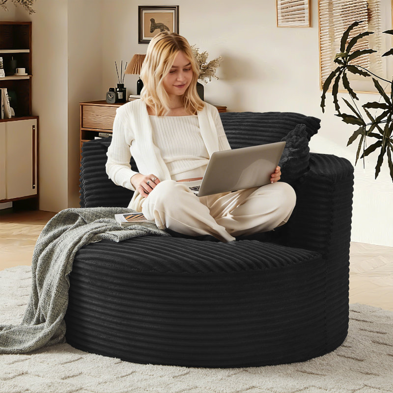 Fauteuil rond en velours côtelé Corduroy, Noir