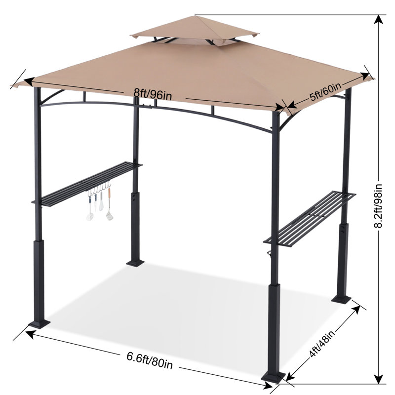 8 Ft. W X 5 Ft. D Steel Grill Gazebo With Vented Top, Khaki