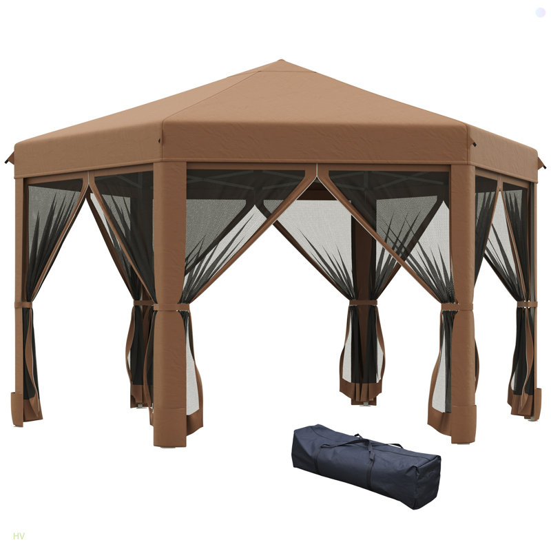 Hexagonal Pop Up Gazebo, Heavy Duty Outdoor Canopy Tent With 6 Mesh Sidewall Netting, 3-Level Adjustable Height And Strong Steel Frame