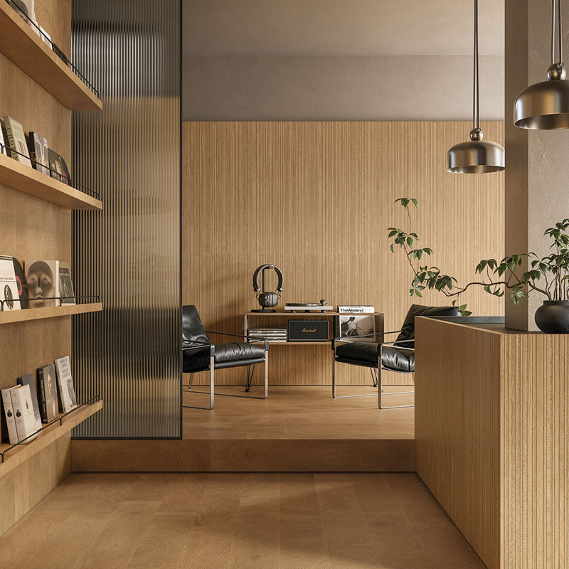 Bespoke Wood 24X48 3D Slat Noyer, Beige foncé