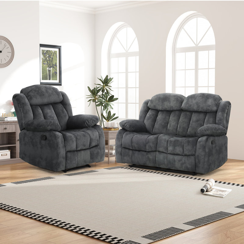 Ensemble de salon inclinable en microfibre 2 pièces Ireneo, Gris foncé