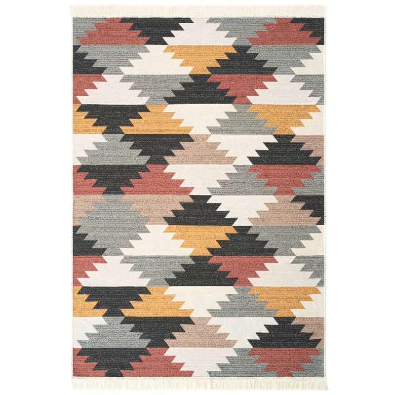 Aftandil Geometric and Trellis Cotton Indoor / Outdoor Area Rug, Rectangle 2'7" x 4'11"