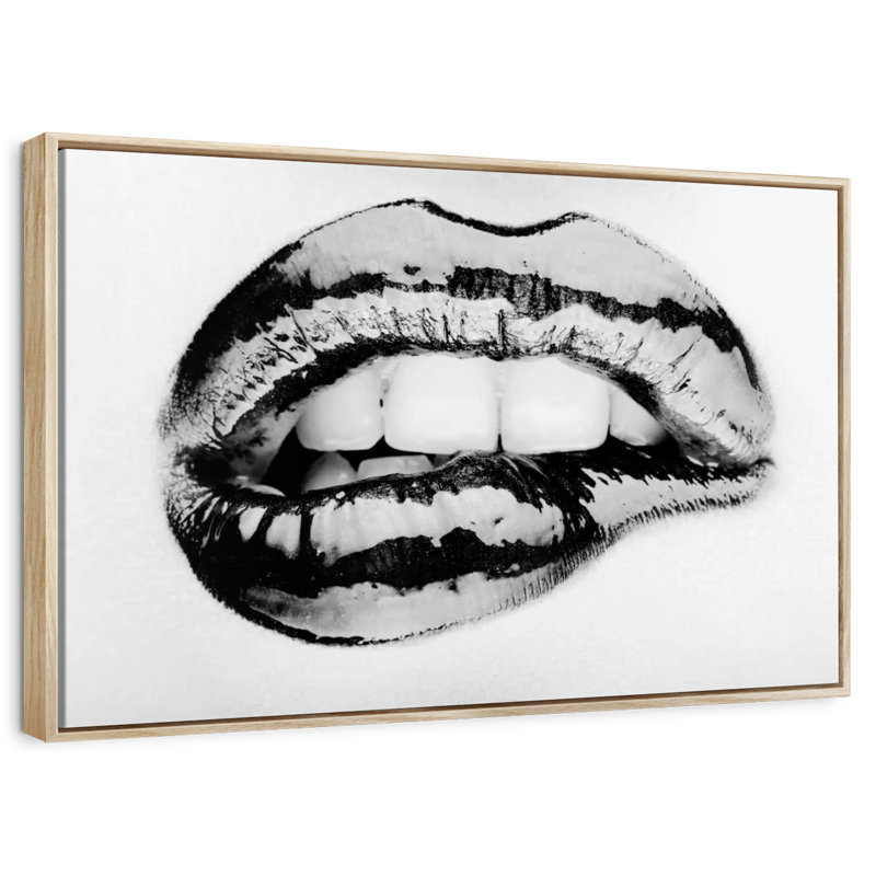 Lèvre mordante monochrome, Cadre flottant en bois naturel, 31 po x 21 po
