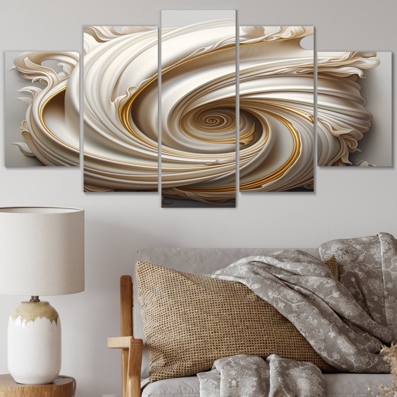 «Tender White Whirling Vision», reproduction sur toile à spirales abstraites - 5 panneaux