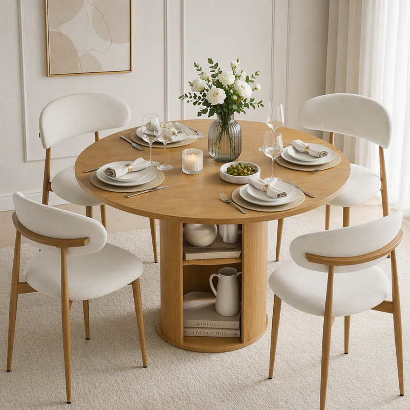Table de salle à manger ronde 47,24 "(2 à 4 personnes) avec deux chaises, Natural